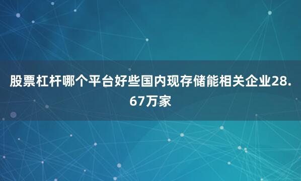 股票杠杆哪个平台好些国内现存储能相关企业28.67万家